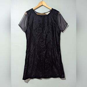 Women's Black Velvet Mini Dress with Sheer Sleeves
